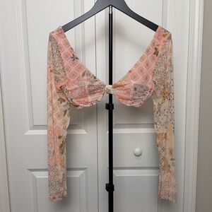 Pink multi print underwired crop top Small